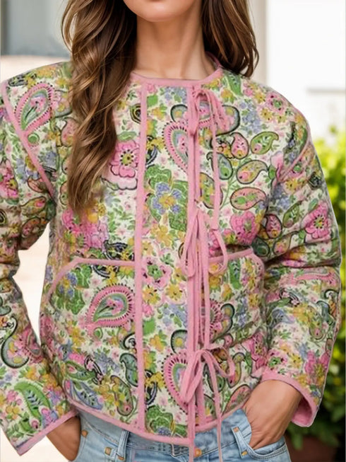 'Rocio' Pink Lace-Up Quilted Puffer Jacket - Celes Fashion